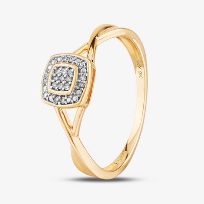 9ct Yellow Gold 0.05ct Diamond Pavé Square Cluster Promise Ring TH0146584 N