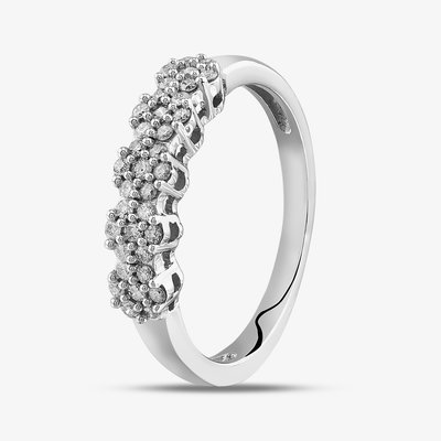9ct White Gold 0.25ct Diamond Flower Clusters Ring THR19157-25 R (WG)