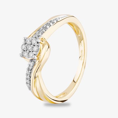 9ct Yellow Gold 0.15ct Diamond Cluster Twist Ring TH0148601 K