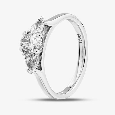 1888 Collection Platinum 0.69ct Certificated Oval & Pear Cut Three Stone Ring R3-2034(.60CT PLUS)