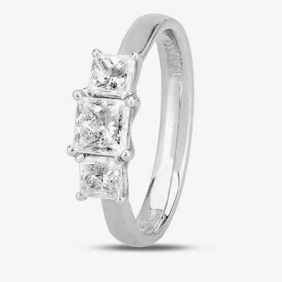 1888 Collection Platinum 1.00ct Certificated Princess Cut Diamond Three Stone Ring R3-263(1.00CT PLUS)