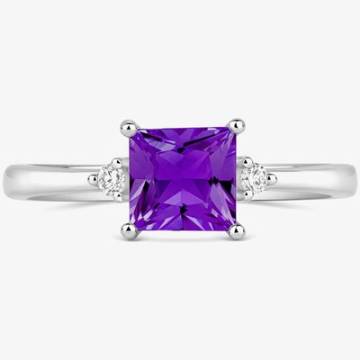 Tivon 18ct White Gold Princess Cut 0.80ct Amethyst Three Stone Ring RW-1665-AM