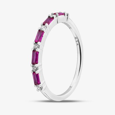 Sterling Silver Red Baguette & Brilliant Cut Cubic Zirconia Half Eternity Ring S2209-M