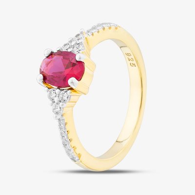 Silver Gold Plated Red Oval Cut Cubic Zirconia Shoulder Set Solitaire Ring S2230Y-P