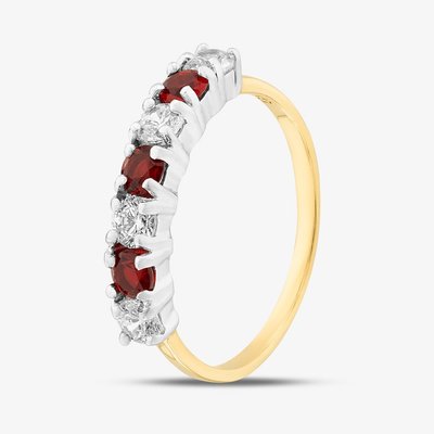 Silver Gold Plated Brilliant Cut Red & White Cubic Zirconia Half Eternity Ring S2217Y-O