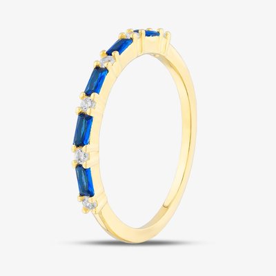 Silver Gold Plated Blue Baguette & Brilliant Cut Cubic Zirconia Half Eternity Ring S2207Y-O