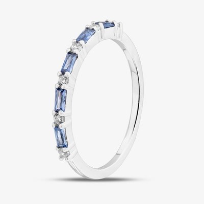Silver Blue Baguette Cut & Brilliant Cut Cubic Zirconia Half Eternity Ring S2210-O