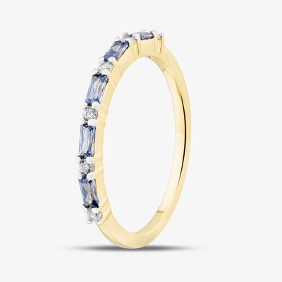 Silver Gold Plated Blue Baguette Cut & Brilliant Cut Cubic Zirconia Half Eternity Ring S2210Y-O