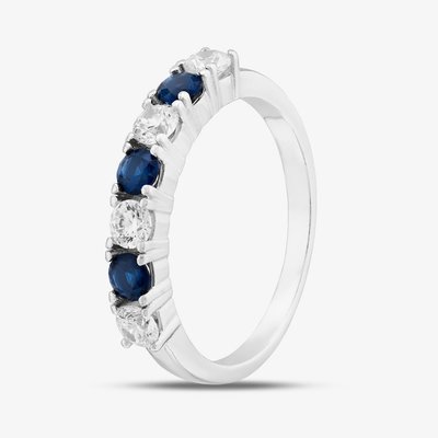 Sterling Silver Brilliant Cut Blue & White Cubic Zirconia Half Eternity Ring S2215-M