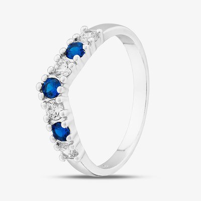 Sterling Silver Blue & White Cubic Zirconia Wishbone Ring S2219-O