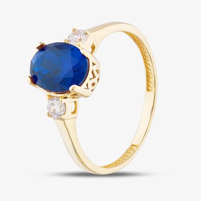 9ct Yellow Gold Oval Cut Blue Cubic Zirconia Three Stone Ring RBE045B-N