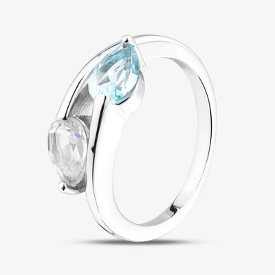 Rhodium Plated Sterling Silver Blue & White Topaz Crossover Ring 8.86.0059 L