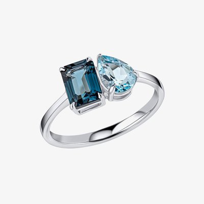 9ct White Gold Multi Cut Blue Topaz Ring GR631 56