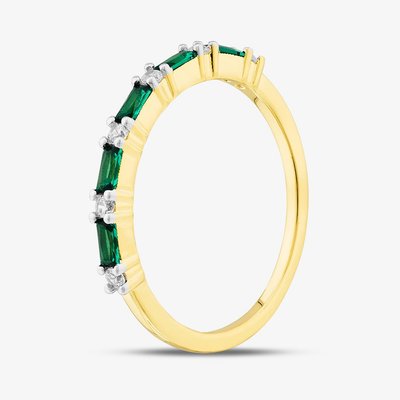 Silver Gold Plated Baguette Cut Green & White Cubic Zirconia Half Eternity Ring S2208Y-O