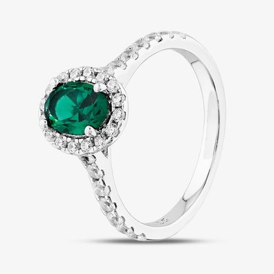 Sterling Silver Oval Cut Green Cubic Zirconia Shoulder Set Cluster Ring S2173-L