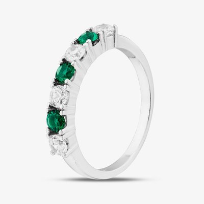 Sterling Silver Brilliant Cut Green & White Cubic Zirconia Half Eternity Ring S2216-N