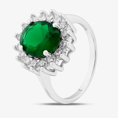 Sterling Silver Oval & Brilliant Cut Green Cubic Zirconia Halo Ring S2160-O