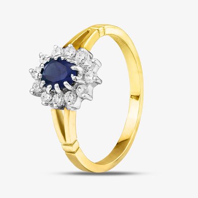 9ct Yellow Gold Blue & Clear Crystal Cluster Ring DIV006B-M