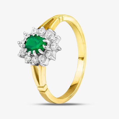 9ct Yellow Gold Green & Clear Crystal Cluster Ring DIV006G-N
