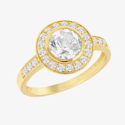 LUXE Silver Gold Plated Cubic Zirconia Shoulder Set Halo Ring 8.98.0260 O