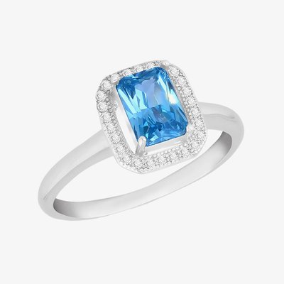 Silver Blue Cubic Zirconia Rectangular Halo Ring 8.84.1161 P
