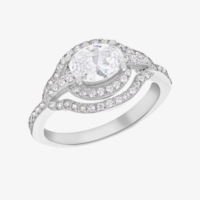 Silver Cubic Zirconia Shoulder Set Halo Ring 8.84.8759 N