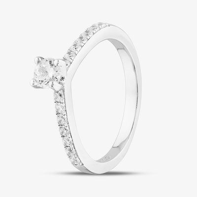 Sterling Silver Brilliant Cut Cubic Zirconia Shoulder Set Solitaire Ring S2107-Q