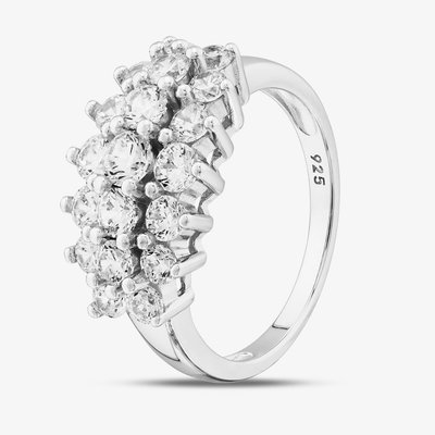 Sterling Silver Brilliant Cut Cubic Zirconia Three Row Cluster Ring S2091-N