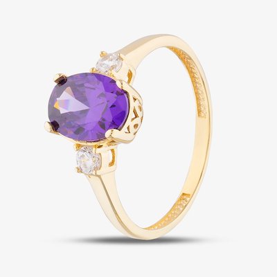 9ct Yellow Gold Oval Cut Purple Cubic Zirconia Three Stone Ring RBE045AM-L