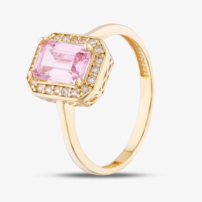 9ct Yellow Gold Pink Emerald Cut Cubic Zirconia Halo Ring RBE047PNK-L