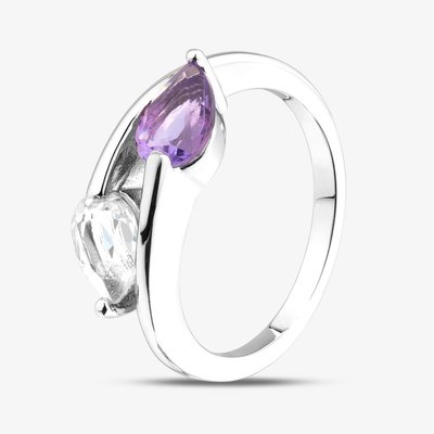 Rhodium Plated Sterling Silver Amethyst & Topaz Crossover Ring 8.86.0069 N