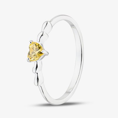 Sterling Silver Heart Shaped Yellow Cubic Zirconia Ring 042-60407/SP YEL 60