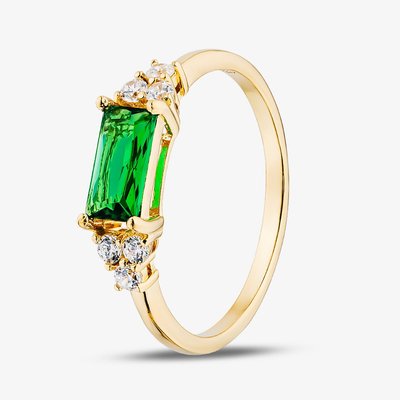 Yellow Gold Plated Sterling Silver Emerald Cut Green Cubic Zirconia Shoulder Set Solitaire Ring 042-58841/GP 54