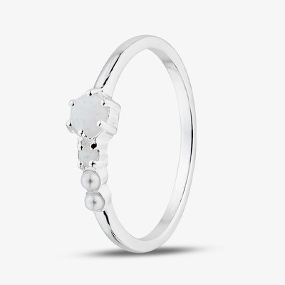Sterling Silver Synthetic Opal & Simulated Pearl Ring 042-57056/SP 54