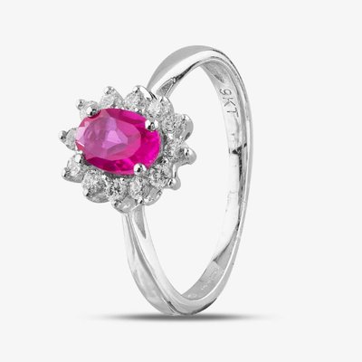White Gold Oval Cut Ruby & Cubic Zirconia Halo Ring D152306WR-N