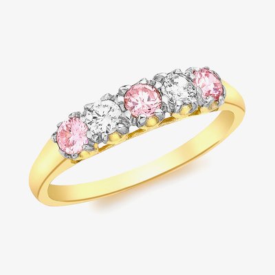 9ct Yellow Gold 5-Stone Pink and White Crystal Ring 1.84.6561 O