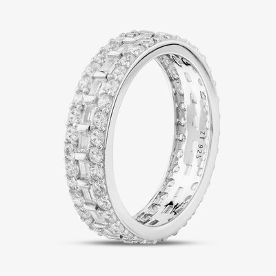 Silver Brilliant & Baguette Cut Cubic Zirconia Full Eternity Ring R7639-1 V