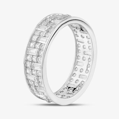 Silver Brilliant & Baguette Cut Cubic Zirconia Pattern Band Full Eternity Ring R7640-1 R
