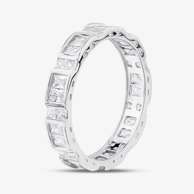 Silver Baguette & Brilliant Cut Cubic Zirconia Full Eternity Ring R7637-1 L