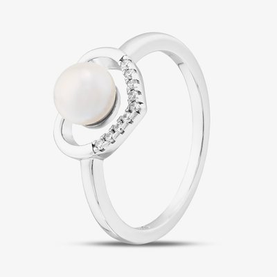Sterling Silver Freshwater Pearl & Cubic Zirconia Heart Ring S2264-L