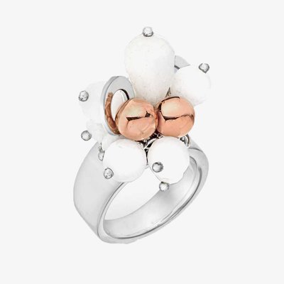 Silver White Crystal and Rose Gold-plated Bead Ring 8.84.7281 N