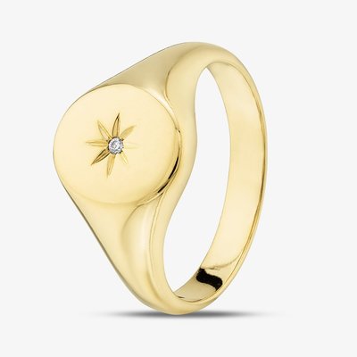 Silver Gold Plated Cubic Zirconia Oval Signet Ring S2050Y-P