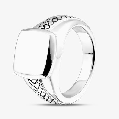 Rhodium Plated Sterling Silver Square Braided Signet Ring 8.81.0300 X