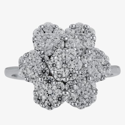Silver Clear Flower Cubic Zirconia Cluster PJR0218-CZ-L