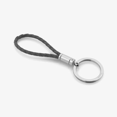 Tribe Stainless Steel Cubic Zirconia Grey Leather Keyring