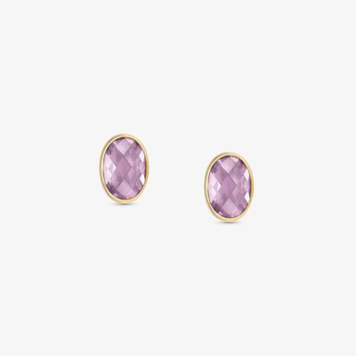 Gold Plated Pink Cubic Zirconia Oval Stud Earrings