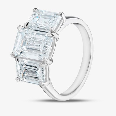 Platinum 6.03ct Certificated Emerald Cut Lab Grown Diamond Three Stone Ring U1842