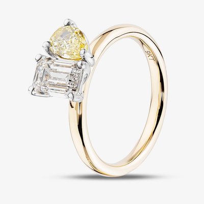 9ct Yellow Gold 1.79ct Certificated Emerald & Pear Cut Lab Grown Diamond Dress Ring PO6878-SS2S02 M