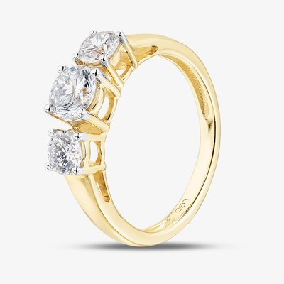 9ct Yellow Gold 1.00ct Brilliant Cut Lab Grown Diamond Three Stone Ring LGR5026-100 L