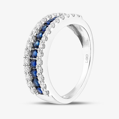 9ct White Gold Lab Grown Sapphire & Lab Grown Diamond Three Row Half Eternity Ring LGR44409-SD Q